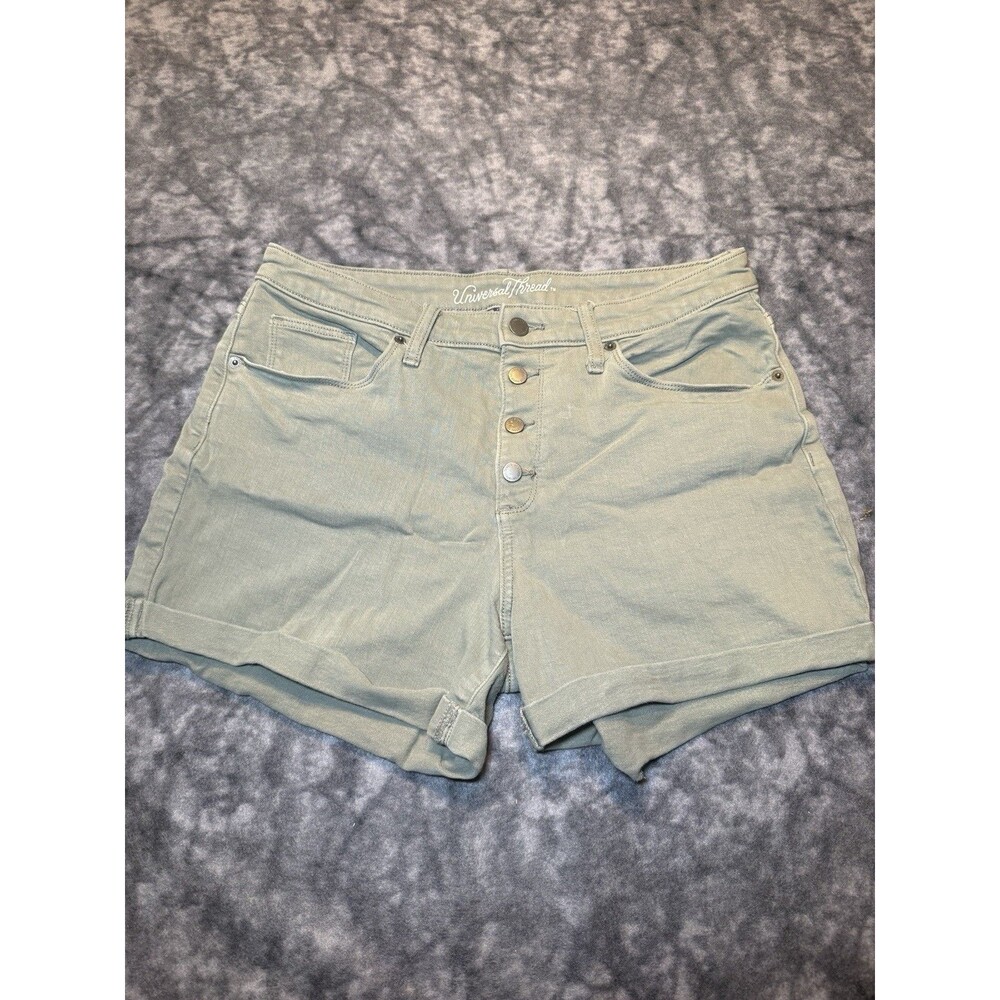 Universal Thread Women's Green High Rise Button Fly Denim Shorts Cuffed 12/31